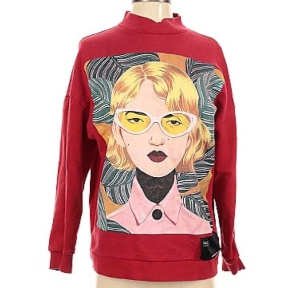 Zara Tops - Zara Red Print Sweatshirt S